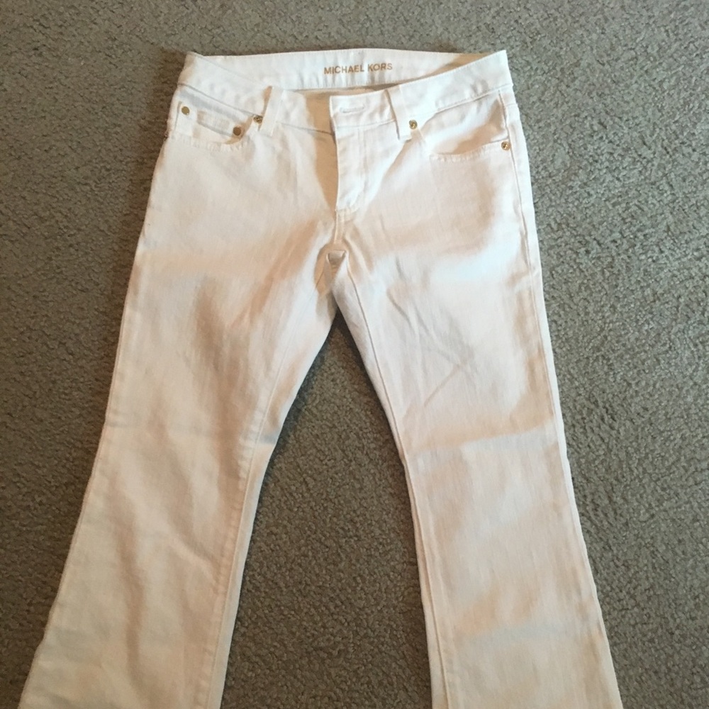 Michael Kor Izzy Cropped Flare White Jeans